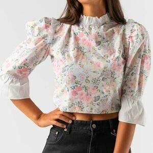Batsheva X Laura Ashley Spring Prairie Blouse Floral Print Ruffle Cropped 8 NWT
